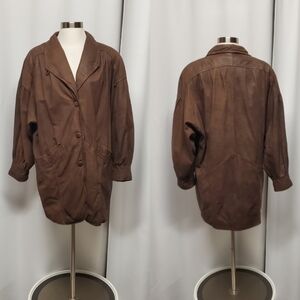 Vintage 90s y2k Wilsons Brown Leather  Car Coat Jacket Woman's Medium